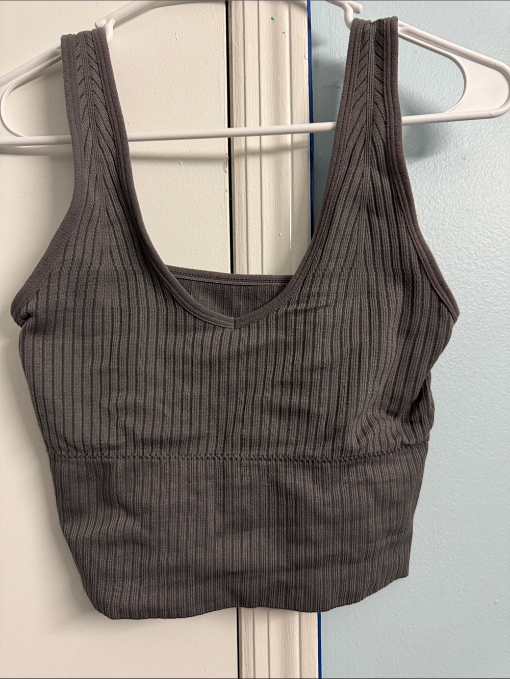 Ribbed Cropped Tank in Charcoal Gray